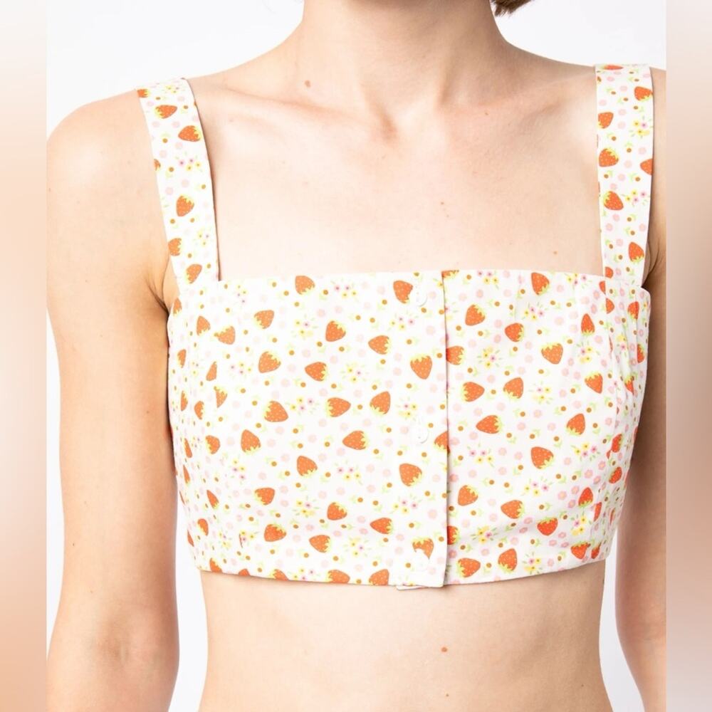 Batsheva Floral Strawberry Bralette Blouse Crop Top Medium